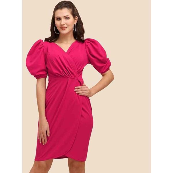 Sheetal Associates Women's Puff Sleeve V-Neck Bodycon Casual Mini Dress - Image 3