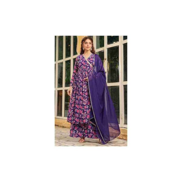 Georgette Floral Printed Angrakha Kurta with Palazzo and Dupatta Set - Image 4