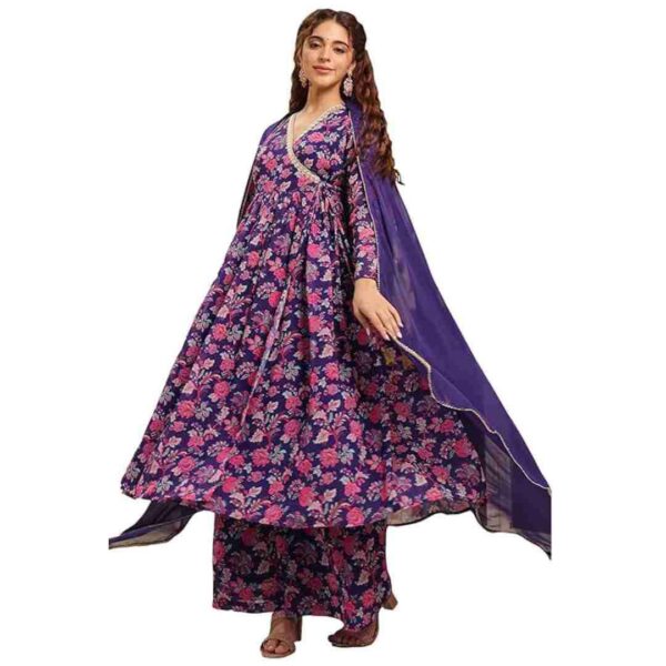 Georgette Floral Printed Angrakha Kurta with Palazzo and Dupatta Set