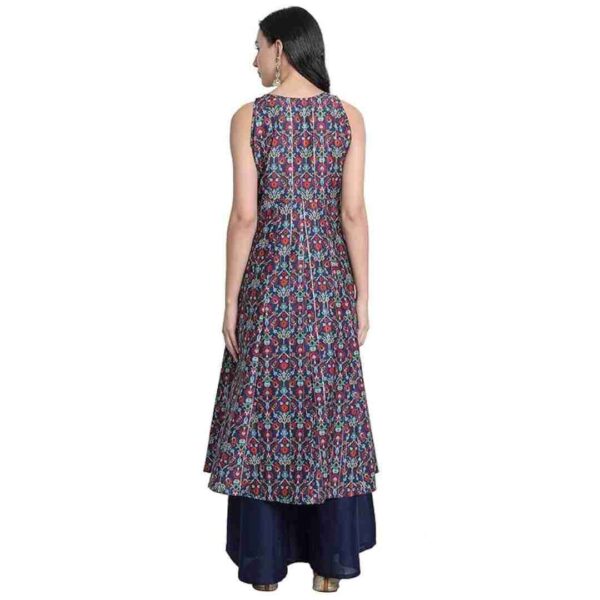 Teal Blue Poly Muslin Embroidered Kurta with Palazzo and Dupatta - Image 4